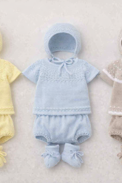 Conjunto bebé de hilo cuatro piezas manga corta