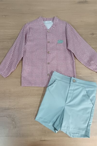 Conjunto infantil niño pantalón y camisa manga larga terracota
