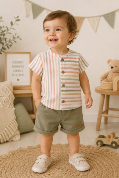 Conjunto bebé de camisa a rayas