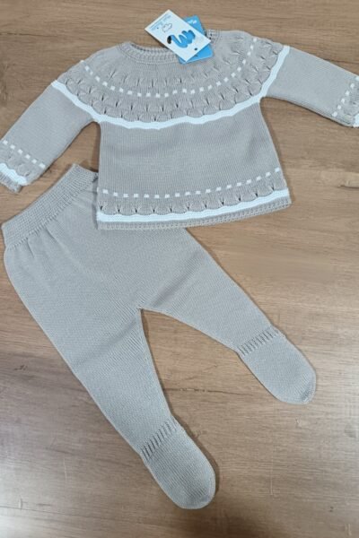 Conjunto hilo bebé dos piezas polaina manga larga safari