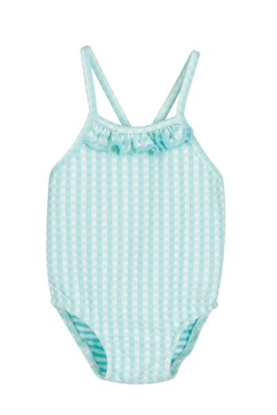 Bañador infantil niña cuadros vichy turquesa