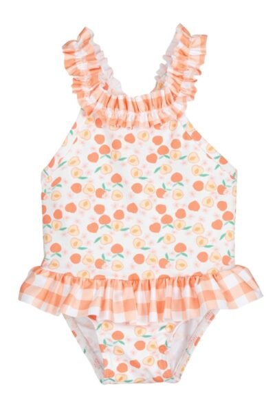 Bañador infantil niña cuadros vichy melocotón