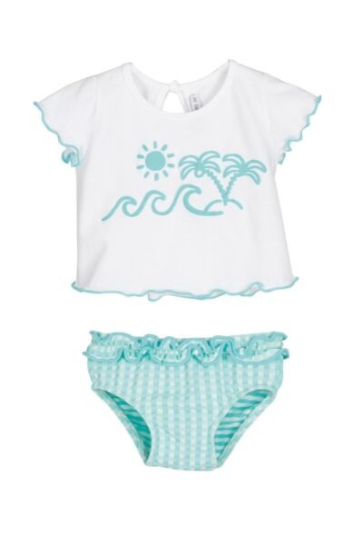Conjunto baño infantil niña cuadros vichy turquesa