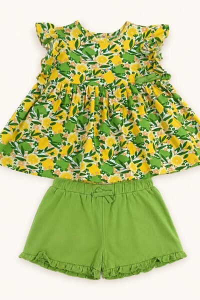 Conjunto infantil niña verano verde con limones