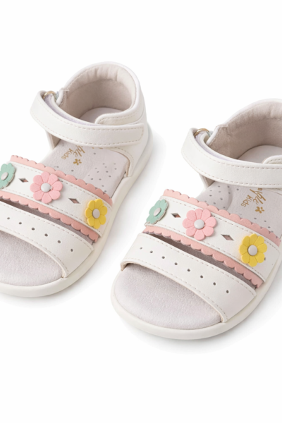 Sandalias piel flores niña flexible