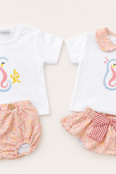 Conjunto caballito mar hermanos bebé a juego