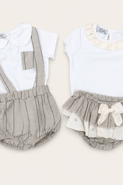 Conjunto lino combinado hermanos bebé iguales