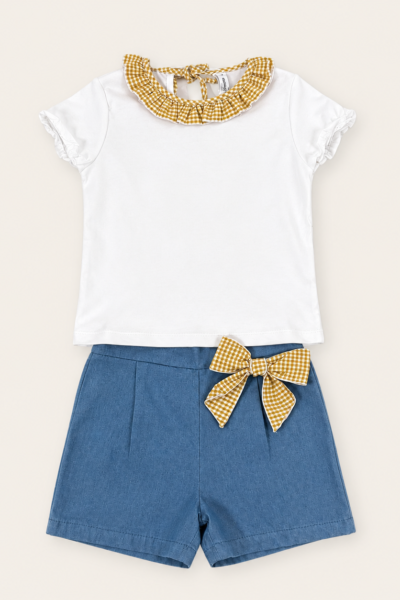 Conjunto infantil niña sport verano cuello de cuadros
