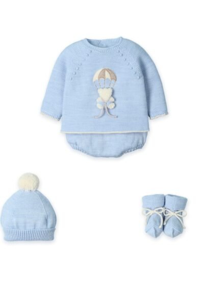 Traje de 4 piezas con Osito en Paracaídas – Azul Celeste