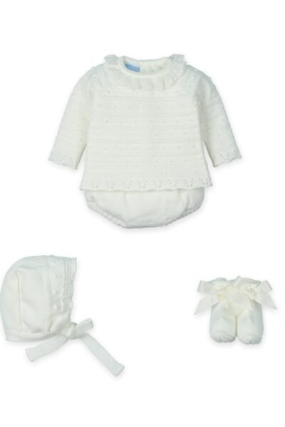 Traje de 4 piezas con textura de Motas – Blanco Roto